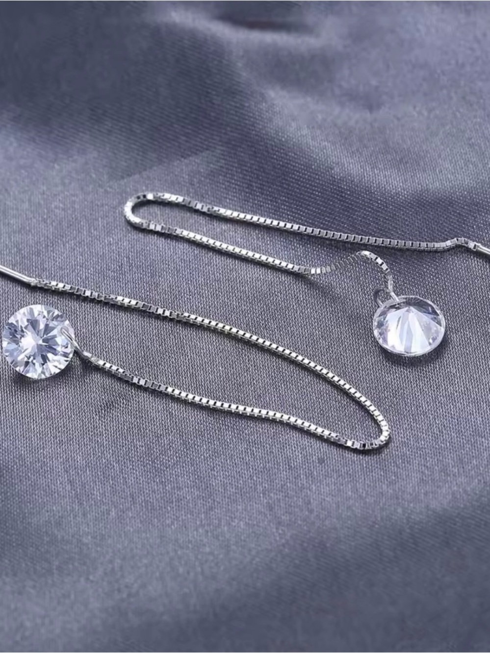 Italian Luxury Sterling Silver Clear Cubic Zirconia Threader Drop Earrings NWOT - Picture 4 of 5
